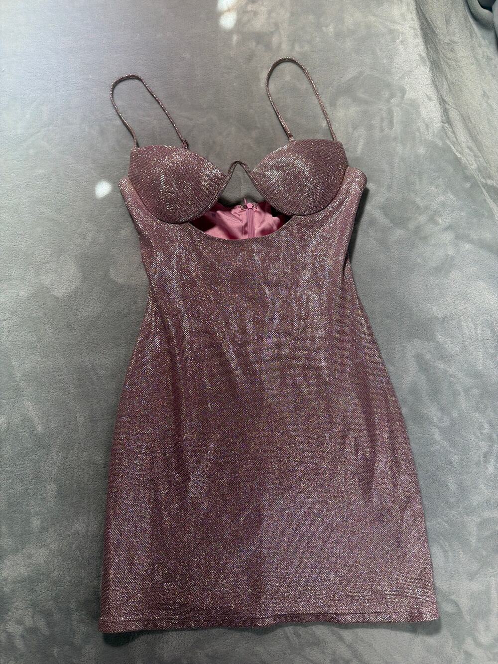 Babyboo Fashion Mya Metallic Underwire Cutout Bodycon Mini Dress – Pink Glitter
